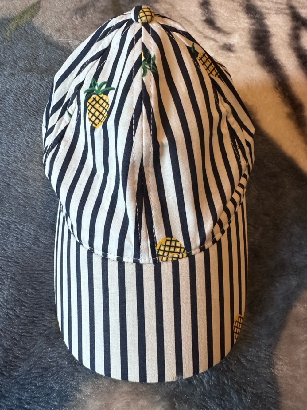 August Hat Co. Striped Pineapple Baseball Cap Navy White Yellow Summer Sun Hat - Picture 6 of 9